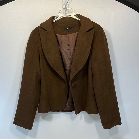 Vintage S & D Chocolate Brown Lined virgin Wool One Button Womens L  Blazer USA - Picture 2 of 8